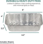 FUNSTITUTION Aluminum Foil Pans 8x4 Inches (30 Pack) - Tin Foil Pans with High Heat Conductivity - Disposable Aluminum Tray Cookware For Baking, Grilling, Cooking, Storing, Prepping