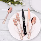 EUIRIO 48-Piece Rose Gold Silverware Set with Steak Knives, Flatware Set for 8, Stainless Steel Cutlery Set, Knives and Forks and Spoons Sets, Unique Pattern Design, Mirror Polish, Dishwasher Safe