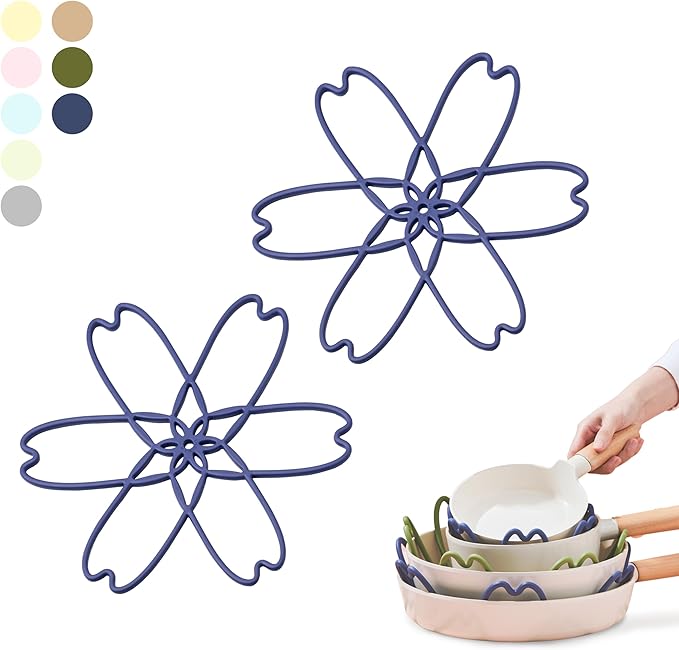 iPROTECT - Stack Expert | Multi-Purpose BPA-Free Silicone Pans & Pots Protector. Set of 2. Trivets for All Cookware Sizes, Protects Coating & Scratches, Dishwasher Safe (Midnight Blue, S)
