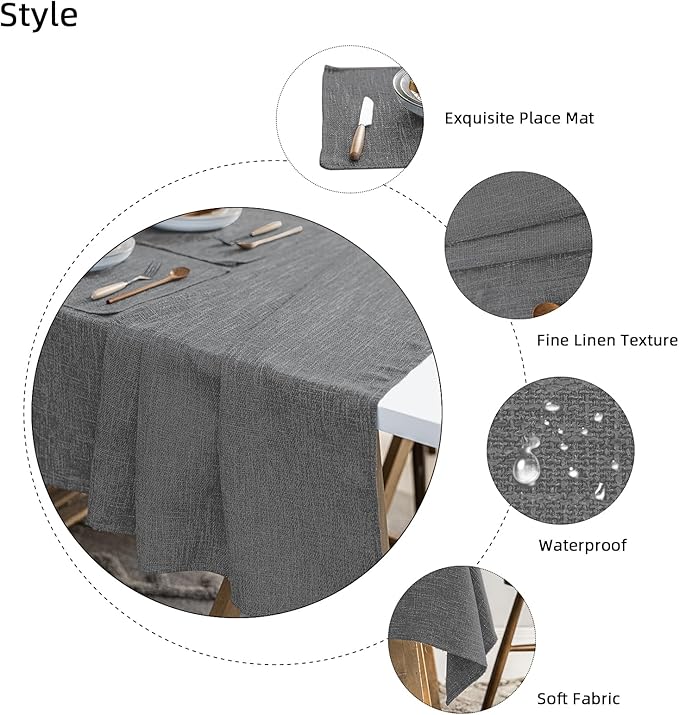 Waterproof Cotton Linen Tablecloths Rectangle Dining Table Cloth, Wipe Clean Indoor & Outdoor Table Cover for Buffet Party and Banquets, Wrinkle Resistant（54"x70" Gray）