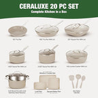 Granitestone Ceraluxe 20 Pc Ceramic Cookware Set Nonstick, Complete Pots and Pans Set Non Stick for Kitchen with Bakeware, Utensils & Steamer, Non Toxic Made Without PFOA PFOS, Oven & Dishwasher Safe