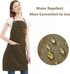 AFUN Chef Aprons for Women Men with Large Pockets, Cotton Canvas Cross Back Water Repellent Work Apron, Size M to XXL (Greygreen)