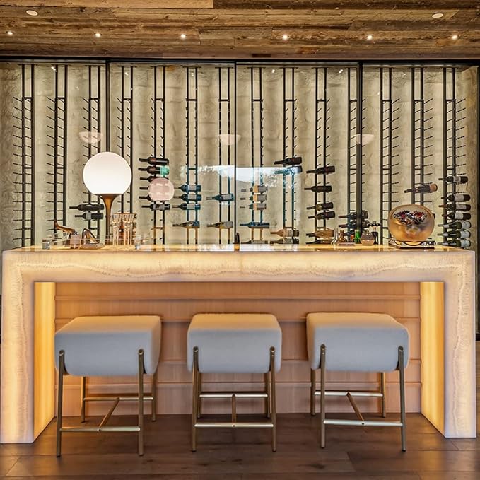 Ultra Wine Racks Floor-to-Ceiling Mount Display (1 Side, Triple Deep, Black, Holds 63 Wine Bottles) - Modern Metal Wine Storage for Wine Cellars, Home Bars, Kitchens, and Dining Rooms