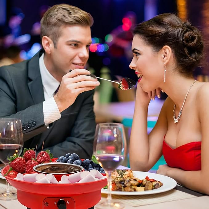 Fondue Pot Electric Set for Chocolate and Nacho Cheese, Chocolate Fondue Kit with Dipping Forks, Temperature Control, 9-ounce Detachable Bowl, Gift Set Date Night Idea Movie Night Game Night Gift Set