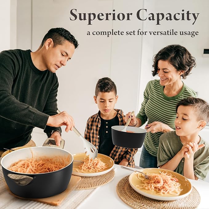 24 Pcs Pots and Pans Set Non Stick Ceramic Cookware Set with 3 Stockpots, White Interior Black Exterior, Healthy Non-Toxic, Large Capacity, Induction Compatible, PFAS/PTFE/PFOA Free