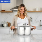 Daniks Standard Stainless Steel Stock Pot with Glass Lid – Induction 7 Quart, Dishwasher Safe, Measuring Scale, For Soup, Pasta, Stew, Silver
