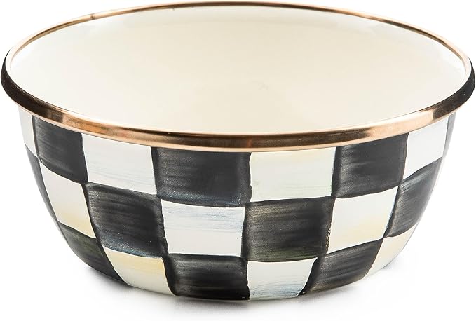 MACKENZIE-CHILDS Enamel Pinch Bowl, Small Bowl for Kitchen Ingredients, 1.5-Cup Capacity, Black-and-White Courtly Check