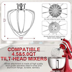 6-Wire Whip Attachment Fits KitchenAid Tilt-Head Stand Mixer Replace K45WW, Stainless Steel, Egg Heavy Cream Beater, Cakes Mayonnaise Whisk (All Stainless Steel)