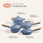 Our Place Cookware Set - Complete 13-Piece Set Including Always Pan 2.0, Mini Always Pan, Perfect Pot, and Mini Perfect Pot | Multifunctional, Toxin-Free Nonstick | Replaces 36 Pieces | Blue Salt