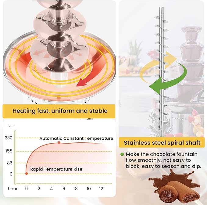 Commercial Chocolate Fountain 5 Layers 18Lbs Large Chocolate Fondue Tower Stainless Steel Hot Chocolate Waterfall for Nacho Cheese Knob Control