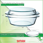 Simax Casserole Dish with Lid, 2.5 Quart Round Glass Casserole Dishes for Oven with Lid and Handles, Baking Dishes for Oven, Covered Bowl for Cooking, Baking, Serving, Microwave, Dishwasher, and Oven Safe Cookware