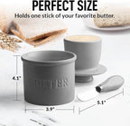 Zulay Kitchen Porcelain Butter Crock With Lid & Knife - Authentic French Butter Dish For Fresh & Spreadable Butter - Gray