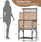 Furologee Kitchen Bakers Rack with Power Outlet, Microwave Oven Stand with Storage 4 Tiers, Coffee Bar Table with 6 S Hooks, Kitchen Storage Shelf Rack for Spices, Pots, Rustic Brown