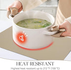 MOSAYT Vinyl Placemats Set of 8, Heat Resistant Place Mats 100% Waterproof Washable & Wipeable Faux Leather Reversible Table Mats for Kitchen Dining Party Indoor Outdoor, 12" x 17", Black/Khaki