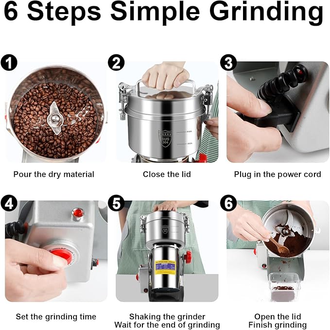 Grain Mill Grinder Electric Flour, 750g Corn Fine Powder Rice Grinder Wheat Mill for Home Kitchen Commercial Stainless Steel Spice Food Pepper Coffee Beans (Swing Type)
