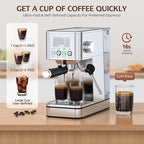 Espresso Machine 20 Bar, Stainless Compact Espresso Maker with Steam Milk Frother, 57.5OZ Water Tank, Touch Screen Indicator of Making Time, for Latte, Cappuccino, Silver (2025 updated model)