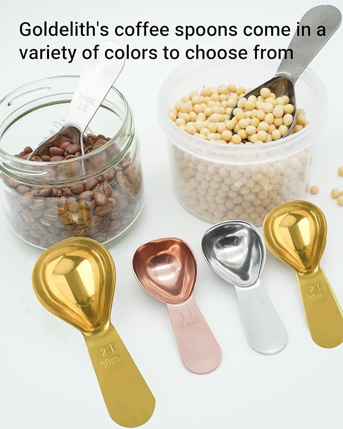 Coffee Scoop 30ml 2PCS, 2 Tablespoon Measuring Spoons, Ergonomics Design Coffee Scooper Stainless Steel Manufacture，Coffee Scoop for Ground Coffee Protein Powder Sugar Cereal (Gold, 2 tbsp-30ml)