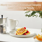 Jassceram 10.5 Inch Dinner Plates, Ceramic Flat Plates for Dining and Kitchen, High Edge Modern Plates - Microwave, Oven and Dishwasher Safe, Scratch Resistant and Lead-free, Set of 6, White