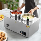 WILPREP Commercial Food Warmer with Two 7.4 QT Inserts, 1500W Countertop Electric Steam Table, 86-185°F Adjustable Temp Control & Over-Temp Protection, Stainless Steel