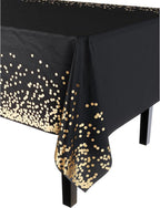 Exquisite Party Solids White and Gold Tablecloth 12-Pack New Years Plastic Tablecloth Black and Gold Dot 54in. X 108in. Rectangle Table Cover Black and Gold Party Decorations