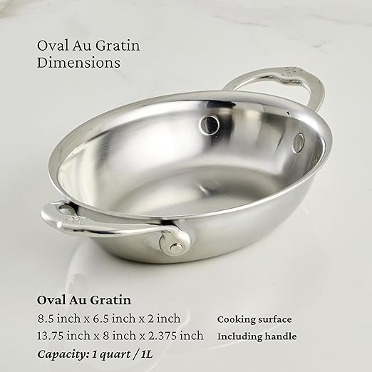 Hestan Provisions - Oval au Gratin Dish, Small Clad Stainless Steel, (6 x 8")