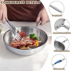 GOLDEN KEY 10 inch Tri-Ply Stainless Steel Pan,Stainless Steel Skillet with Lid,Frying Pan with Lid Compatible with All Cooktops Up to 600,Dishwasher Safe