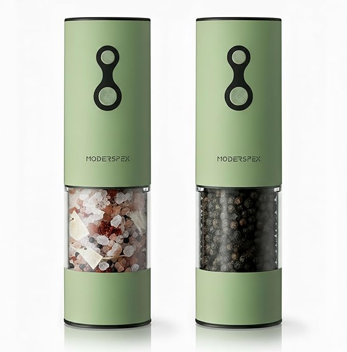 Electric Salt and Pepper Grinder Set USB-C Rechargeable, Dual-Speed Automatic Salt and Pepper Mills with Adjustable Grind Levels, Ceramic Burr, LED Light, Refillable, (Sage Green)