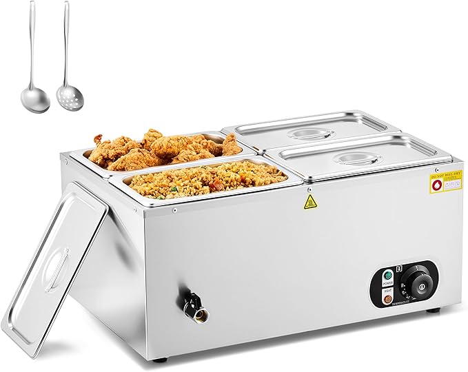 WILPREP Commercial Food Warmer with Four 1/4 Pans, 1500W Countertop Electric Steam Table, 86-185°F Adjustable Temp Control & Over-Temp Protection, Stainless Steel Buffet Bain Marie