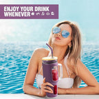Glass Tumbler with Lid and Straw, 46 oz Iced Coffee Cup with Handle, Glass Water Bottles with Silicone Sleeve, BPA Free-Purple
