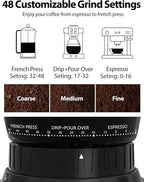 Aromaster Coffee Bean Grinder with 48 Gind Settings, Conical Burr Coffee Grinder for Home Use,Stainless Steel,40 Seconds Adjustable Timer,Anti-static,Easy to Clean with Brush,Beige