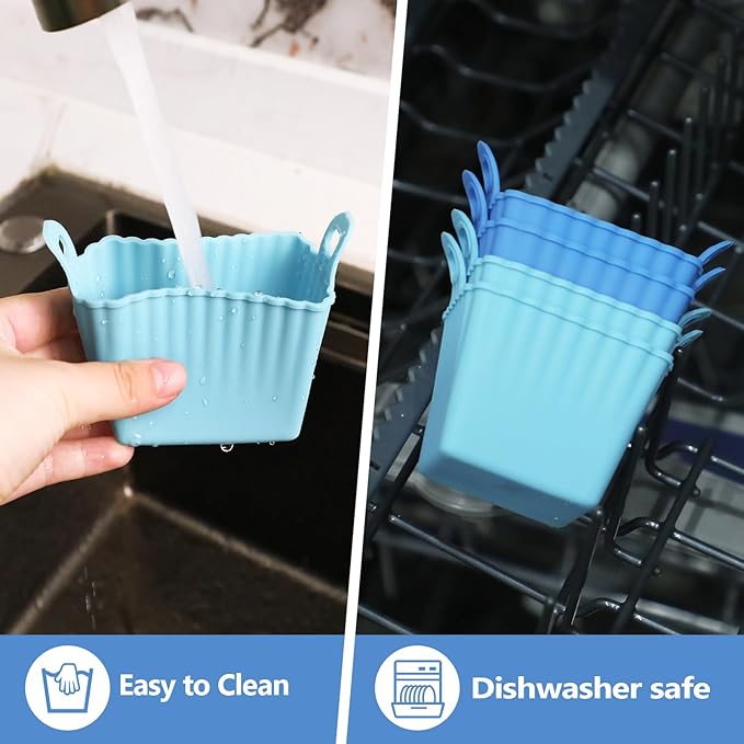 Koluti Reusable Egg Bites Silicone Mold Set of 4, Nonstick Muffin Baking Cupcake with Double Handle, Small Square Air Fryer Cupcake Liners, 2 Color