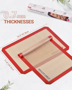 Silicone Baking Mat, Sopito Food Safe Silicone Baking Sheet, Heat Proof 480℉ Cooking Mat, Length 16.5 in Width 11.6 in, 2 PCS-Red