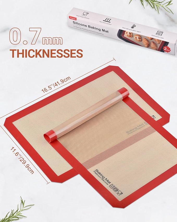 Silicone Baking Mat, Sopito Food Safe Silicone Baking Sheet, Heat Proof 480℉ Cooking Mat, Length 16.5 in Width 11.6 in, 2 PCS-Red