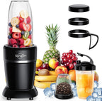 Sangcon 1000W Blender for Smoothies, Blenders for Kitchen with (3) Cups (2) Spout Covers (1) Storage Cap (1) To-Go Cap, Portable Blender for Shakes and Smoothies, Ice Crushing, Frozen Drinks, Spices