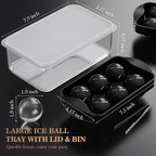 Whiskey Ice Ball Maker with Lid and Bin, 1.9" Round Ice Cube Trays for Freezer, Large Sphere Whisky Ices Cubes Tray Circle with Bucket&Tong, Cocktail Bourbon Brandy Scotch(Black-6 Balls*2 Pack)