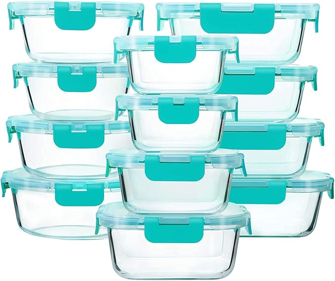 M MCIRCO 24-Piece Glass Food Storage Containers with Locking Lids,Glass Meal Prep Containers Set - Airtight Lunch Containers, Microwave, Oven, Freezer and Dishwasher,Green