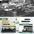 Dish Drying Rack, Drying Rack with Automatic Drainboard, Dish Racks for Kitchen Counter, Rustproof Dish Drainer with Removable Utensil Holder, Cups Holder,Black