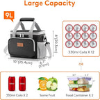 Lifewit Medium Lunch Bag Insulated Lunch Box Soft Cooler Cooling Tote for Adult Men Women, Gray and Black 12-Can (9L)