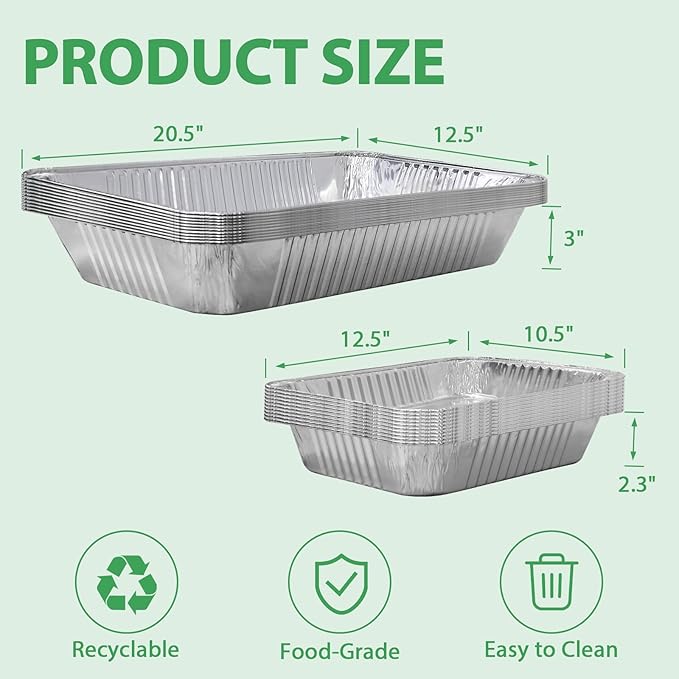 Aluminum Foil Pans 20 Pack, 9x13 10 Pack, 21x13 10 Pack, Disposable Full Size Large & Small Food Containers for Roasting, Restaurants, Cooking, Heating, Buffets