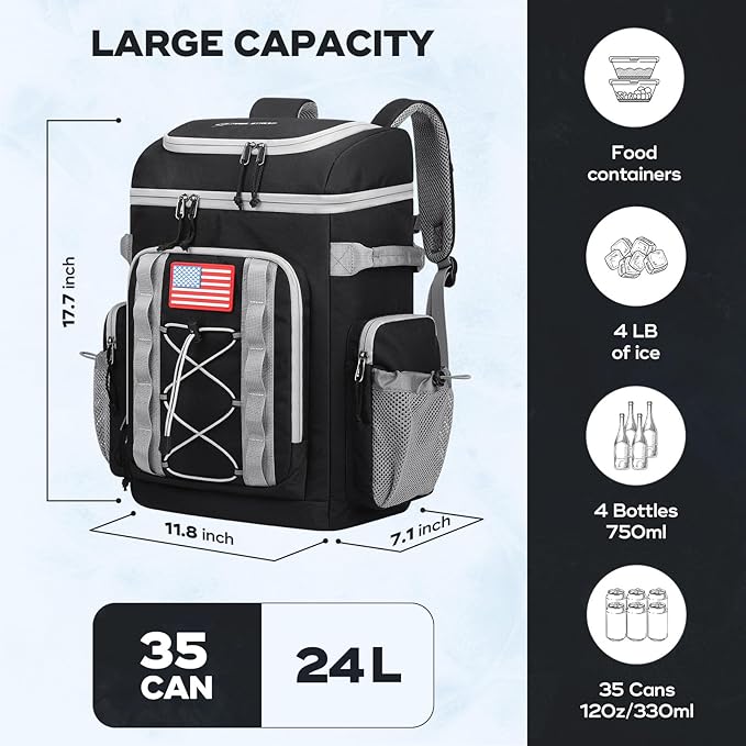 Maelstrom Backpack Cooler,Soft Lightweight Leakproof Cooler Backpack,35 Can Insulated Cooler Bag,Keeps 35 Cans Hot/Cold for Up to 16 Hours,Waterproof Lunch Bag for Men Women-Black