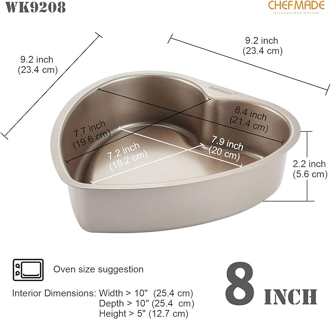 CHEFMADE Heart-Shaped Cake Pan, 8-Inch Non-Stick Food Bowl Bakeware for Oven Baking (Champagne Gold)