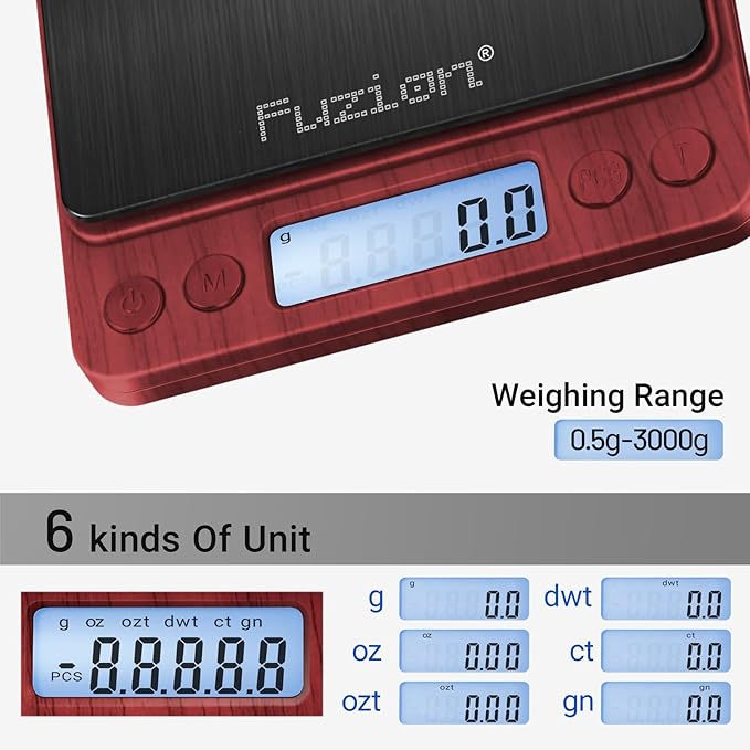 Fuzion Digital Scale .1 Gram Accuracy, 3000g Mini Food Scales for Herb, Spice, Jewelry, Gold, Small Food Scale - Weight Gram and Oz
