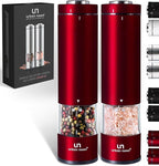 Electric Salt and Pepper Grinder Set - 2 Battery Operated Stainless Steel Mills with Light (Elegant Red Burgundy) - Automatic One Handed Operation - Electronic Adjustable Shakers - Ceramic Grinders