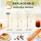 YUSWKO Fluorescence Orange Handheld Milk Frother Wand for Coffee, Rechargeable Electric Whisk with 3 Heads 3 Speeds Drink Mixer Coffee Frother For Latte, Cappuccino, Hot Chocolate, Egg