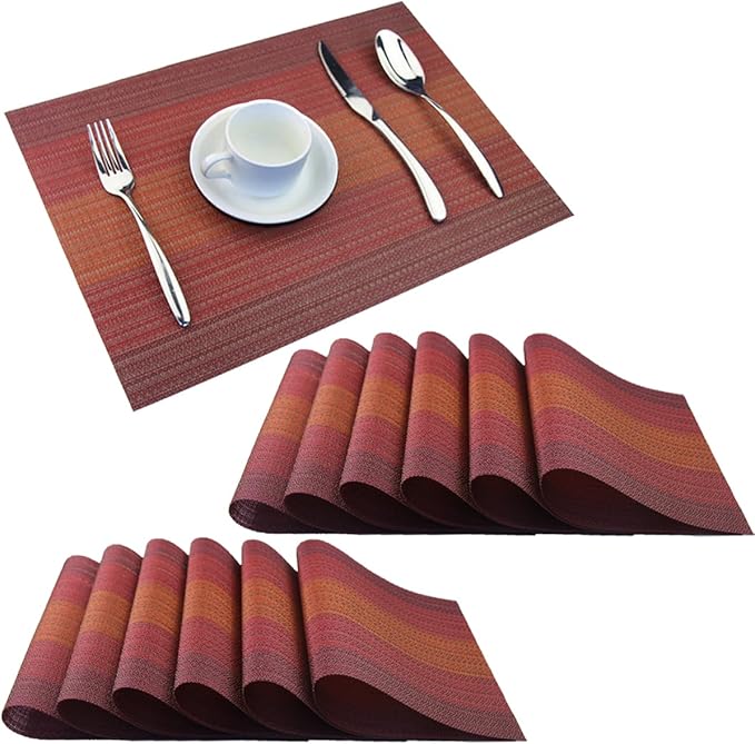 PIGCHCY Placemats Set of 12 Washable Durable Place Mats Vinyl Heat Resistant Non-Slip Table Mats Indoor Outdoor (Scarlet Red)