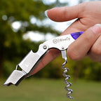 WineOp Professional Wine Opener Luxury Double Hinged Waiter's Corkscrew Wine Bottle Key - Cork screwer for Servers, Bartenders, Sommelier and Home Use | All-In-One Stainless Steel (Purple Resin)
