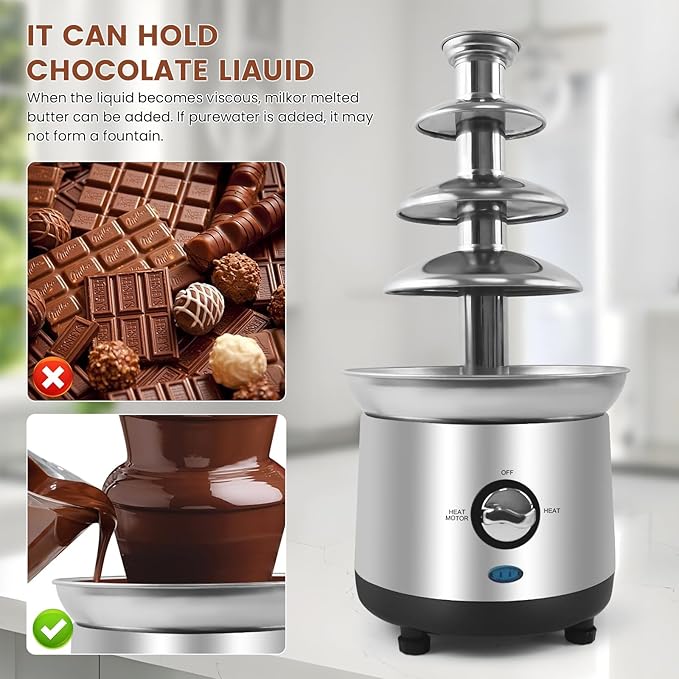 Chocolate Fountain Machine 4 Tiers Electric Chocolate Fondue Fountain Machine Cheese Fountain Perfect for Nacho Cheese, Chocolate Sauce, Wedding, Party