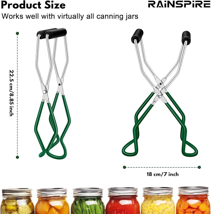 Rainspire Canning Jar Lifter, Canning Tongs Jar Lifter, Canning Tools, Canning Supplies for Home Kitchen, Stainless Steel, Green