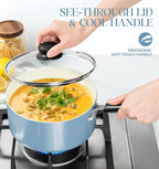 MICHELANGELO Nonstick Sauce Pan with Lid, Ceramic Saucepan Set, Non Toxic Small Saucepans Sets with Stay-Cool Handle, Induction Pots For Cooking, PTFE & PFOA Free - 1Qt & 2Qt & 3Qt, Blue