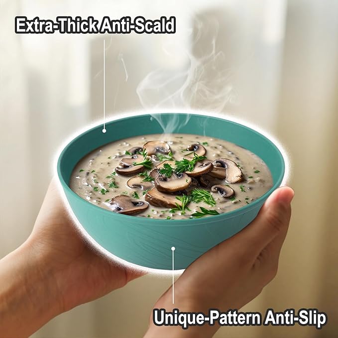 Wheat Straw Bowls for Kitchen set of 6,Anit-Scald Thick Soup Bowls 40oz,Microwave and Dishwasher Safe Bowl set easy to clean. Green